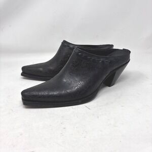 Lucchese Western Mules Size 6.5B Black Floral Embossed Leather Pointed Toe